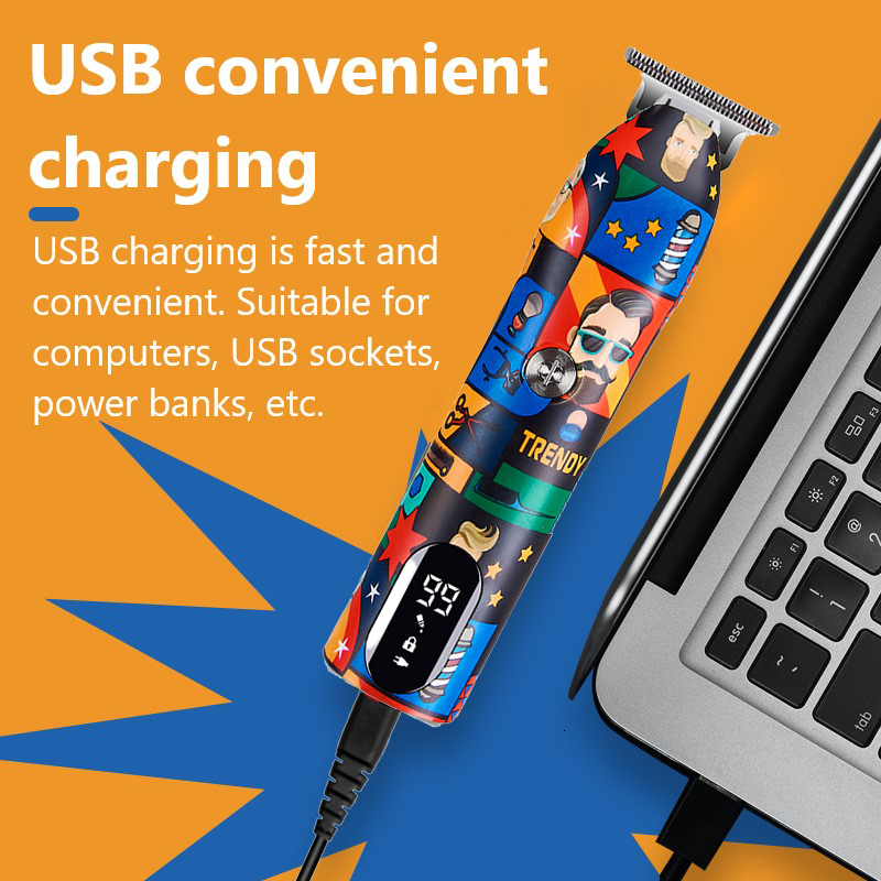 Clippers Trimmers Barber Professional Hair Clipper Rechargeable Graffiti Electric Finish Cutting Machine Beard Trimmer Shaver Cordless Work 230428