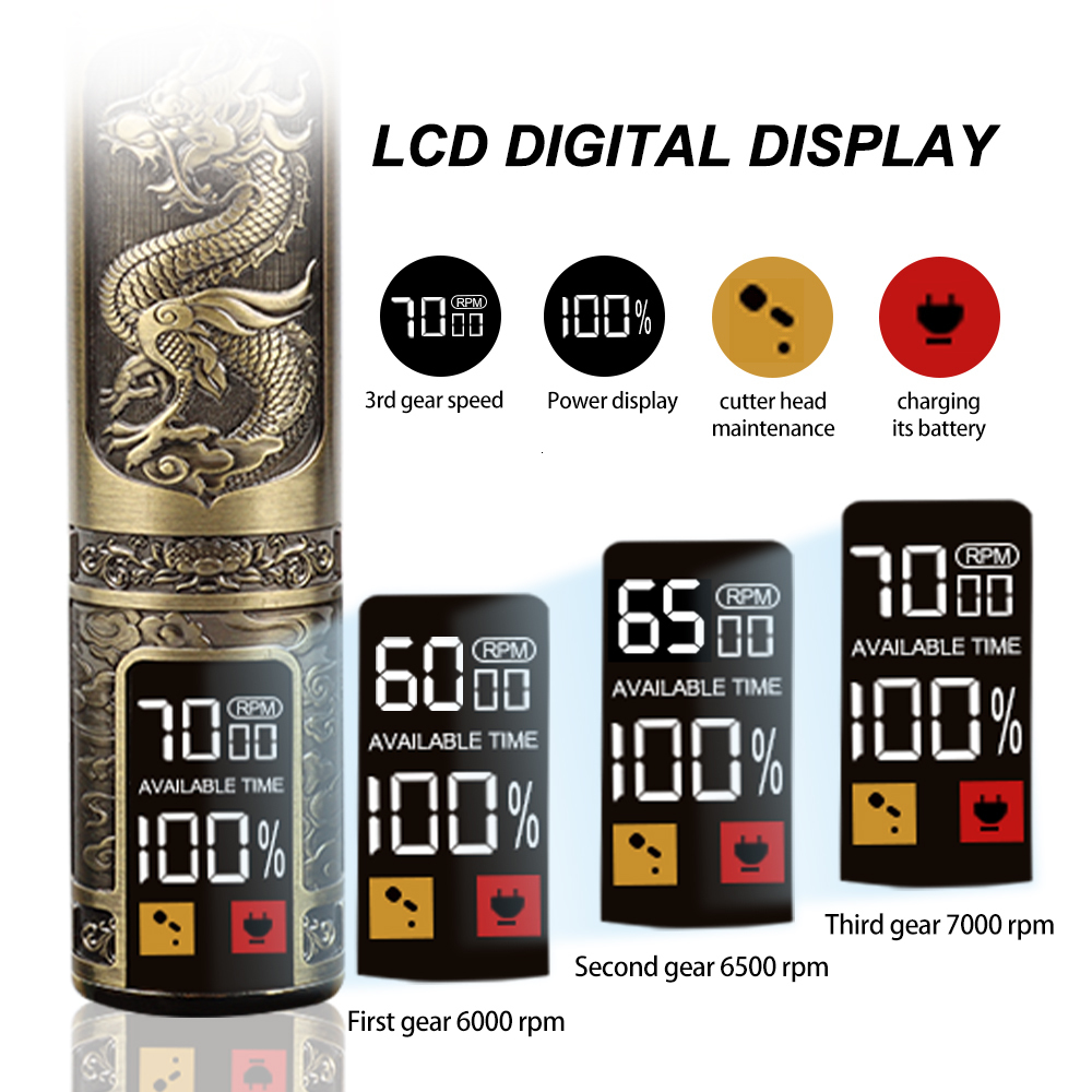 Clippers Trimmers USB Electric LCD Hair Clipper Trimmer All In One Gold Light Head Rechargeable Hair Clipper Oil Head Hair Carving Mark Razor 230428