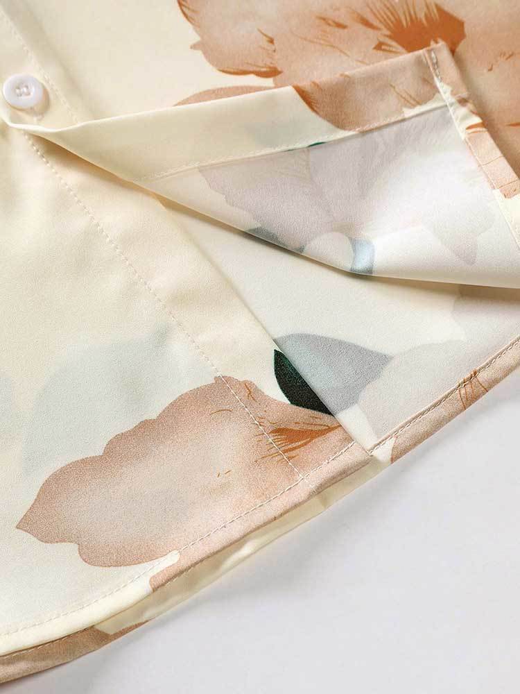 Men's Casual Shirts Shirt for Men Satin Floral Pattern Short Sleeves Blouses Stand Collar Silky Shirts for Vacation Daily Streetwear Tops 230503