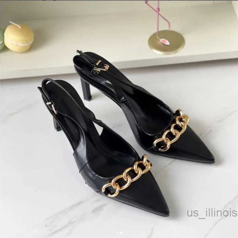 Dress Shoes Spring Heeled Sandal Women Elegant Slingback Heels Casual Thin Heel Opinted Toe Pumps Woman Vintage Chain Pumps