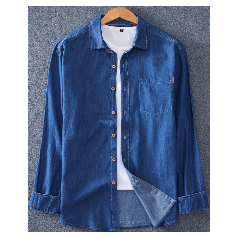 Men's Casual Shirts Summer High Quality Men Cotton Light Blue Denim Shirts Plus size L-8XL Men's Blue Denim Shirts Long Sleeve Jean Shirts 2