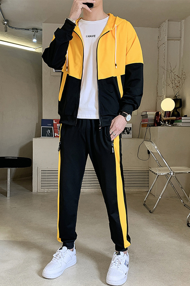 Men's Tracksuits Autumn Men's Patchwork HoodiesPants Sets Hooded SweatshirtSweatpants Men Tracksuits 2PCS Cardigan Hoodie Suits S-4XL 230503