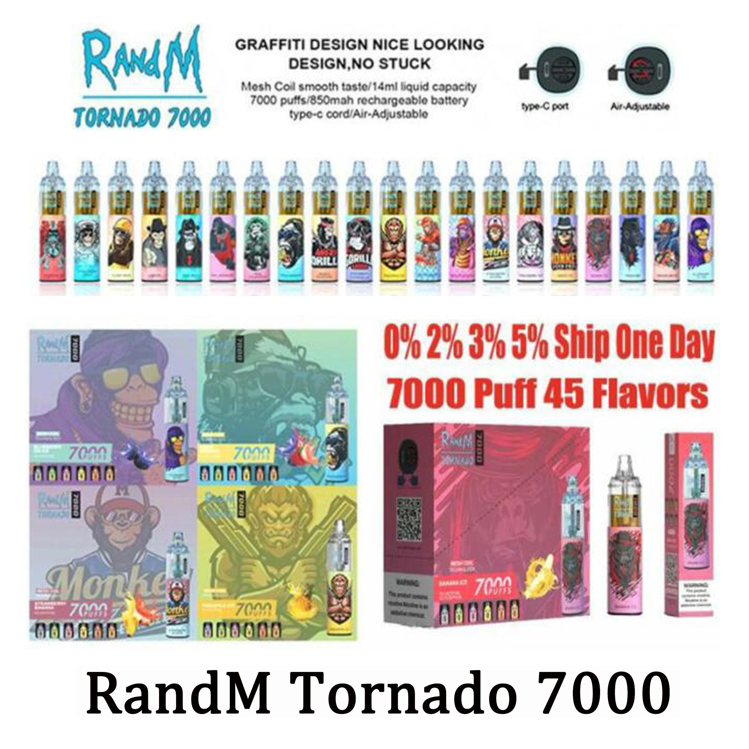 Original RandM Tornado 7000 Puffs Disposable Vape Pen E-Cigarettes 14ml Pod Mesh Coil 6 Glowing Colors Rechargeable Air-adjustable 0/2/3/5% Device 50 Flavors
Original RandM Tornado 7000 Puffs Disposable Vape Pen E-Cigarettes 14ml Pod Mesh Coil 6 Glowing Colors Rechargeable Air-adjustable 0/2/3/5% Device 50 Flavors