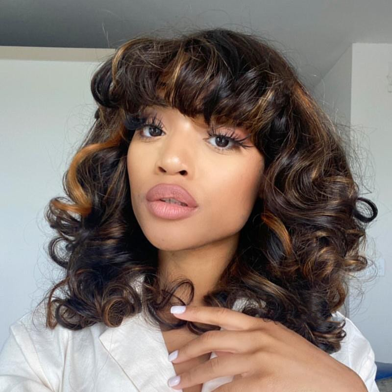 Highlight HD full lace Wig ombre Hair With Bangs Ombre Colored Wig Brazilian Hair Wigs For Women Honey Blonde Glueless Full lace human Wigs