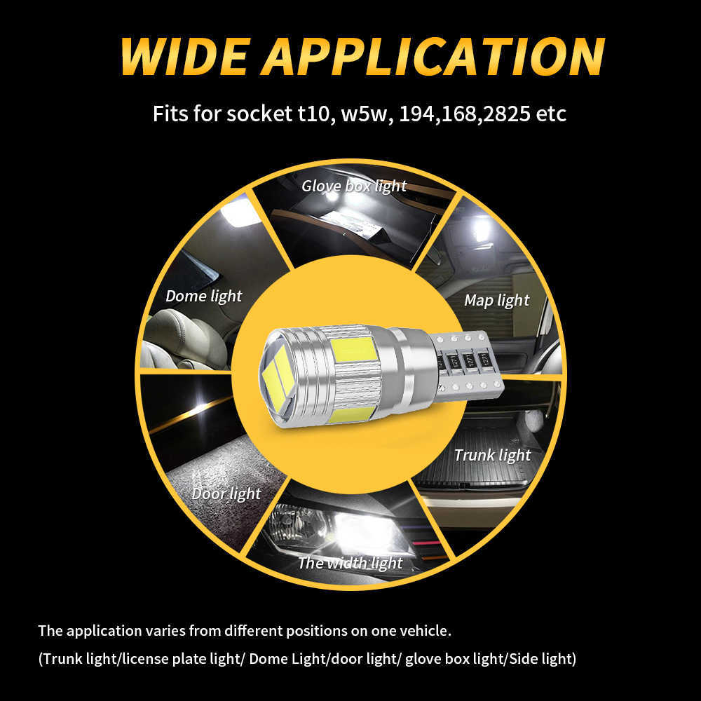 100PCS Led W5W T10 Car Led Signal Lamp 501 194 Bulbs 5630 6SMD Clearance Lights Reading Lights Interior Lights 6000K 12V White