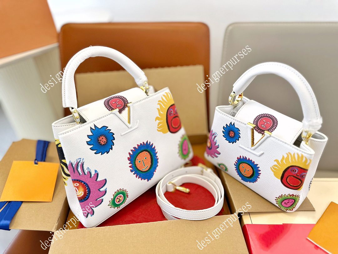 TZ x YK CAPUCINES small handbags Designer bags Yayoi Kusama series handbag Top handle Flap bag Fashion shoulder crossbody bags Lady white tote bag 27/20CM M21726, White 20cm
TZ x YK CAPUCINES small handbags Designer bags Yayoi Kusama series handbag Top handle Flap bag Fashion shoulder crossbody bags Lady white tote bag 27/20CM M21726, White 20cm
