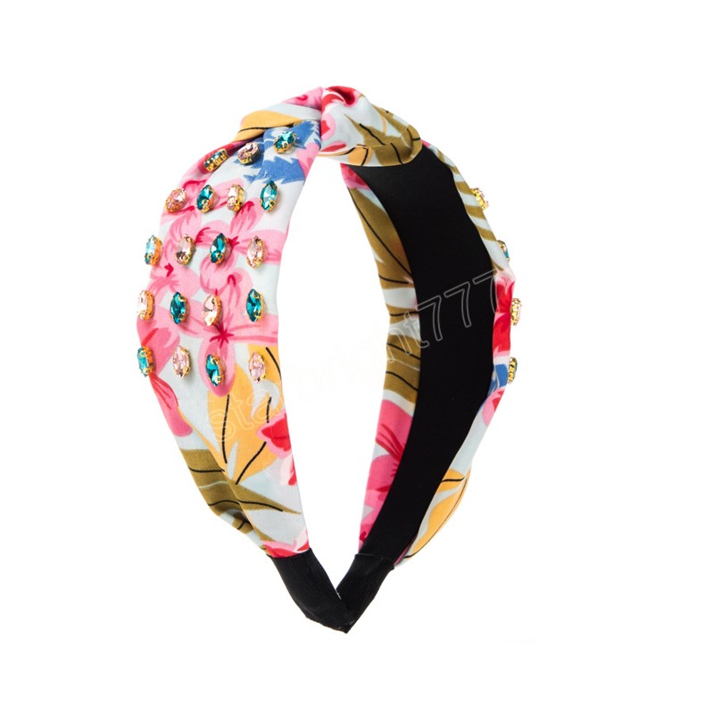 Fabric Color Printing Rhinestone Knotted Headbands Fashion Hair Accessories Women Trendy Casual Hairband Hair Band Girl Headwear