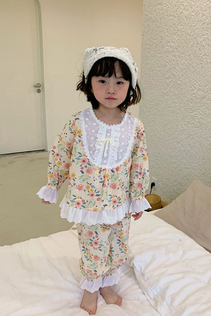 Pajamas Kid Sleepwear Girl Floral Pajama Set.Vintage Spanish Style Toddler Embroidered Lace Pyjama Set Nightwear.Children Clothing 11T 230503