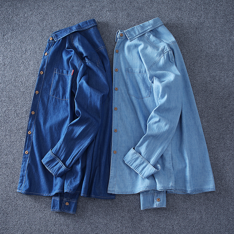 Men's Casual Shirts Summer High Quality Men Cotton Light Blue Denim Shirts Plus size L-8XL Men's Blue Denim Shirts Long Sleeve Jean Shirts 2