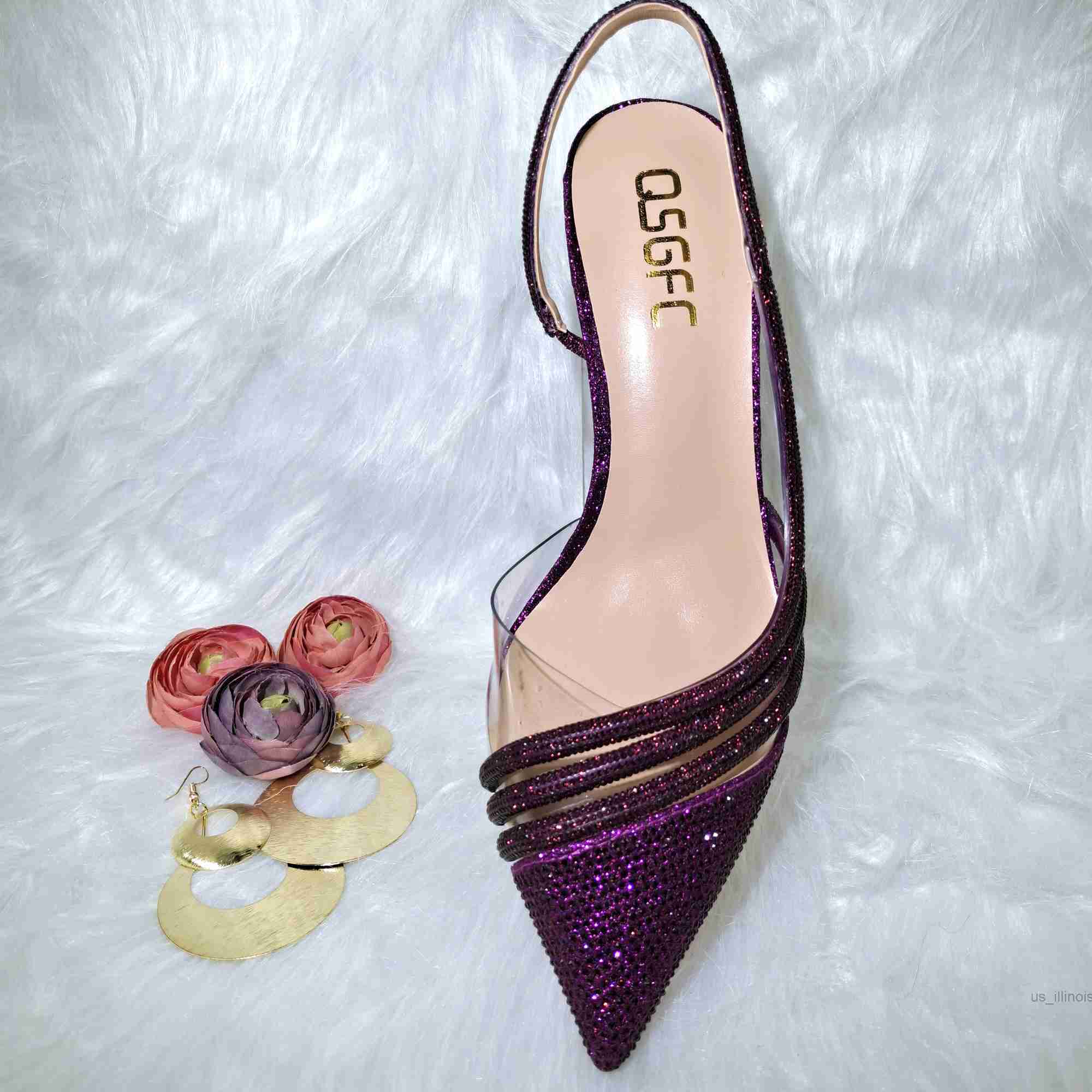 Dress Shoes QSGFC 2022 Comfortable Streamline Pointed Shiny Small Diamond Noble Ladies Shoelace Bag Party Shoe Bag Friend Party Shoelace Bag