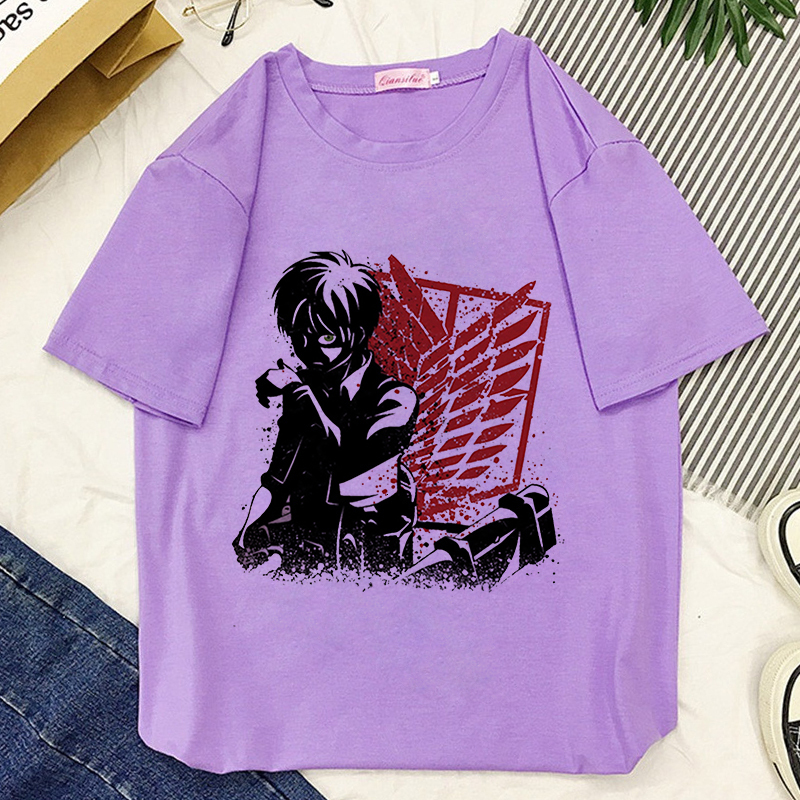 Camisoles Tanks Attack On Titan Koop Anime T shirt Women Harajuku Aesthetic Purple Tops Casual Tshirt Korea Fashion Y2k Female T Shirt 230503