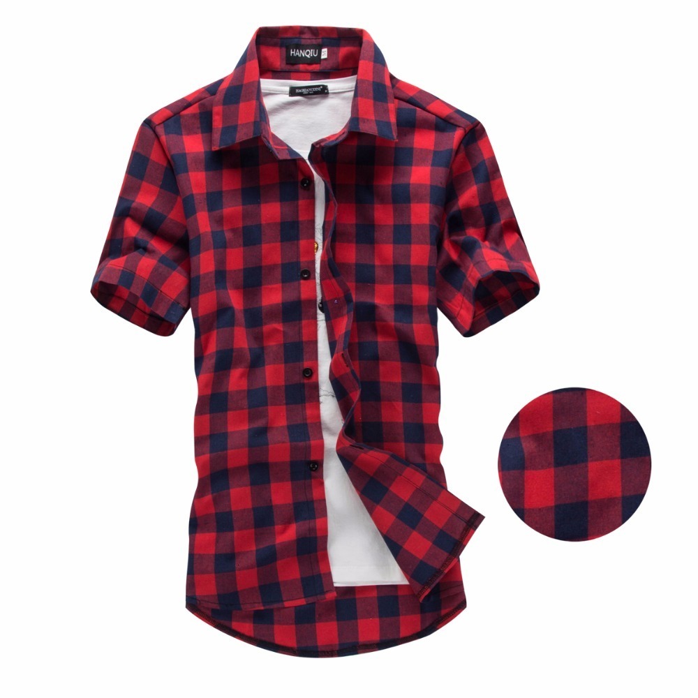 Men's Casual Shirts Summer Men's Plaid Shirt Red Black Lapel Short Sleeve T-Shirt Street Fashion Style Summer Breathable Button Up Shirt 230