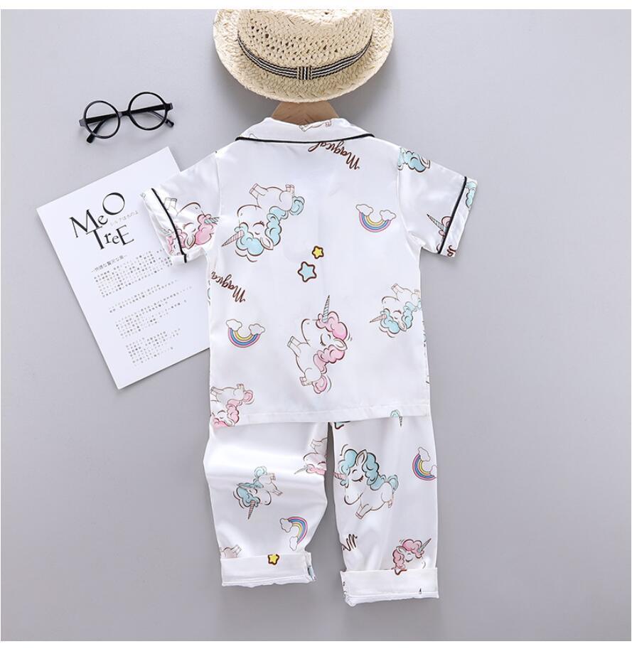 Pajamas 1-10 Years Children's Pyjamas Set Baby Suit Kids Clothes Toddler Girls Lce Silk Cartoon Unicorn Prints Tops Pants Nightgown Girl 230503