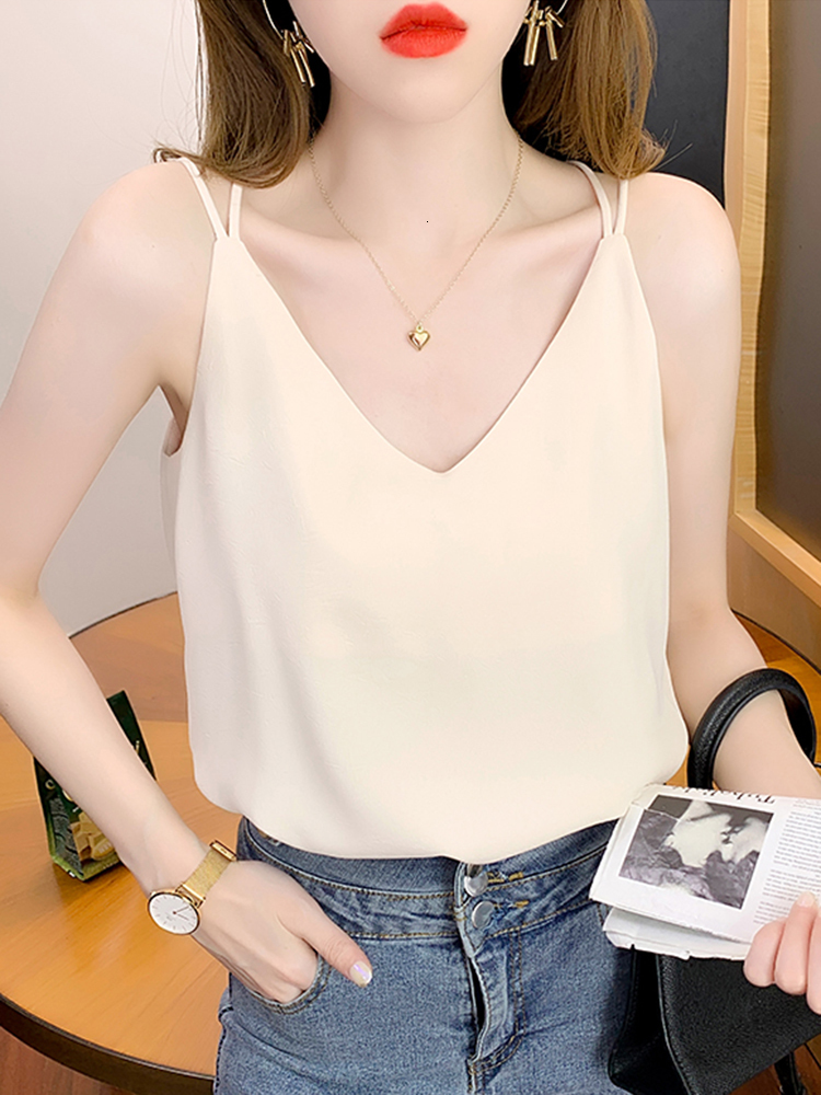 Camisoles Tanks Sexy V Neck Halter Strap Women Camis Silk Cross Backless Top Solid Crop Satin Tank Tops Female Underwear Vest Camisole 230503
