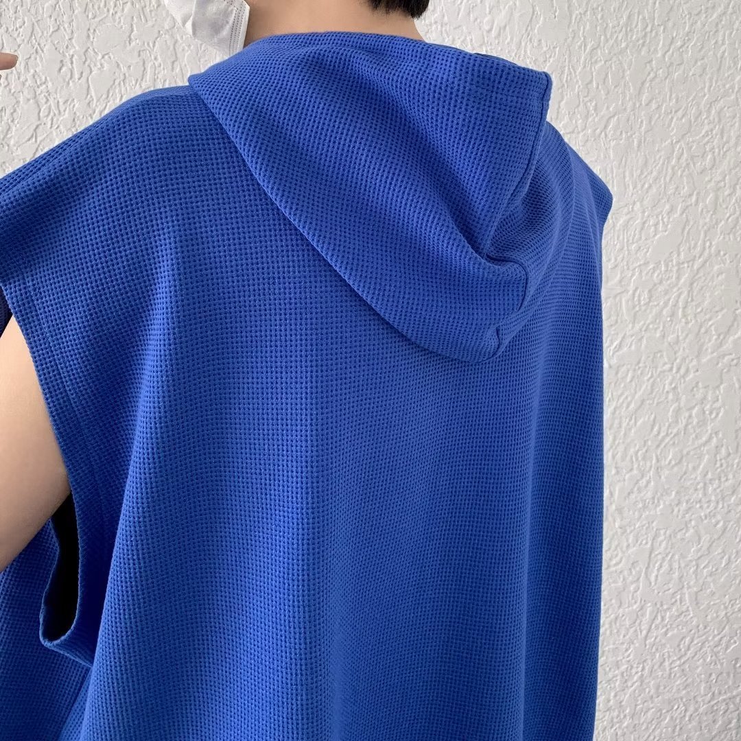 Men's Tank Tops Summer Sleeveless Shirts Hooded Solid Color High Street HipHop Style Oversized Sport TShirt Korean Fashion Clothing 230428Z