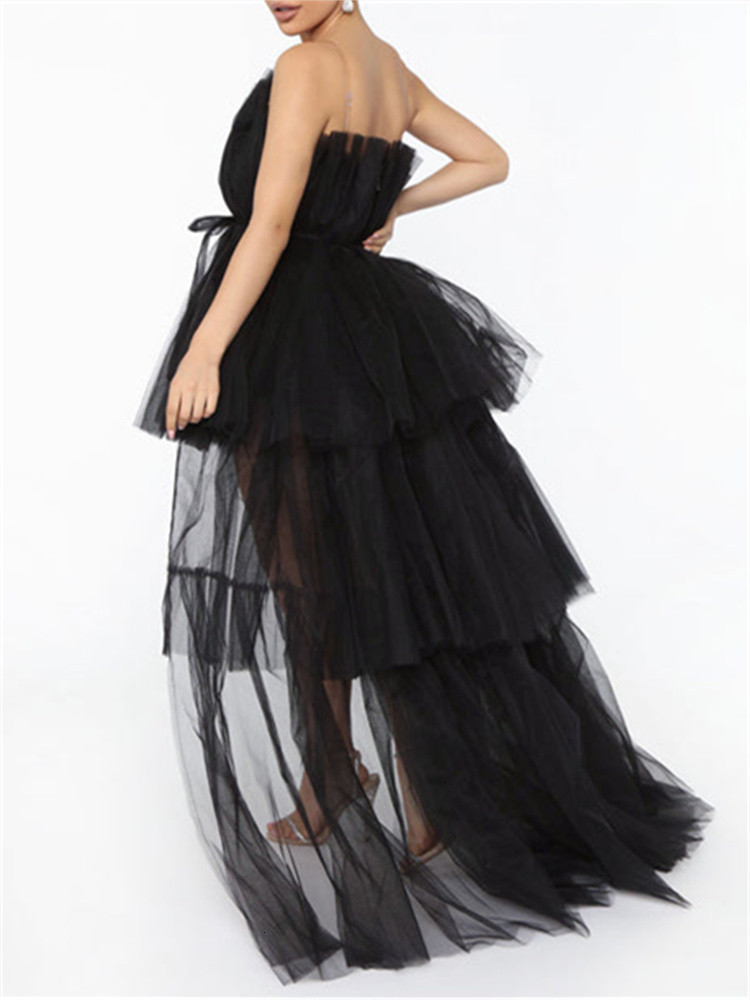 Casual Dresses Strapless Off Shoulder High Waist Asymmetrical Hem Tulle Dresses Mesh Sheer Elegant Women Formal Ball Gown Dress 230503