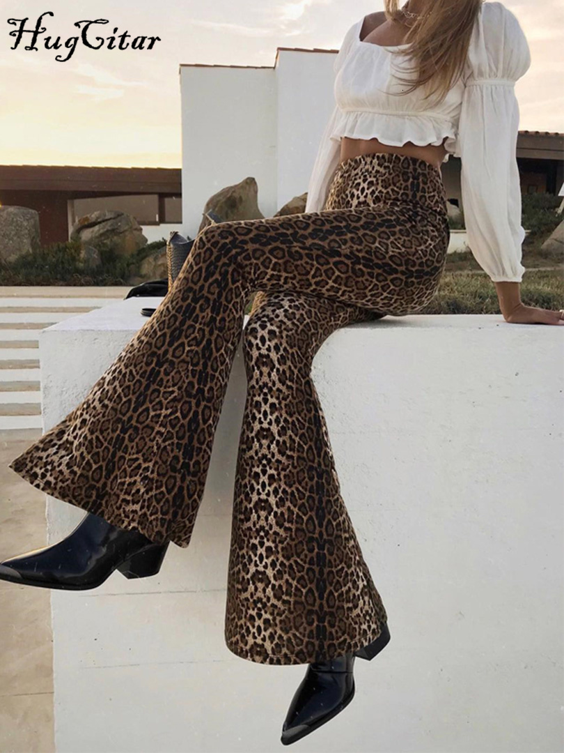 Women s Shorts Hugcitar High Waist Leopard Print Flare Leggings Autumn Winter Women Fashion Sexy Bodycon Trousers Club Pants 230503