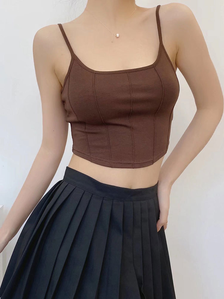 Camisoles Tanks DUOPERI Women Fashion Solid Cropped Camisole Vintage Thin Straps Square Neck Sleeveless Female Chic Lady Tops 230503