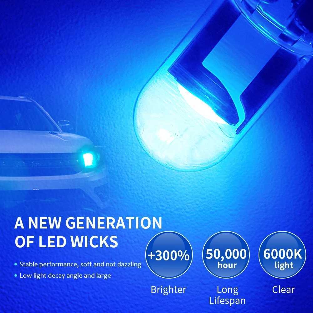 200pcs Newest W5W Led T10 Car Light COB 1 LED Glass 6000K White Auto Automobiles License Plate Lamp Dome Read DRL Bulb Style 12V