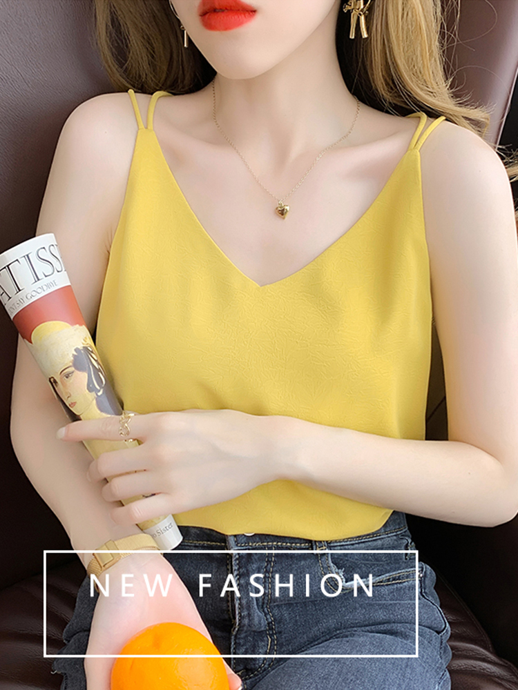 Camisoles Tanks Sexy V Neck Halter Strap Women Camis Silk Cross Backless Top Solid Crop Satin Tank Tops Female Underwear Vest Camisole 230503