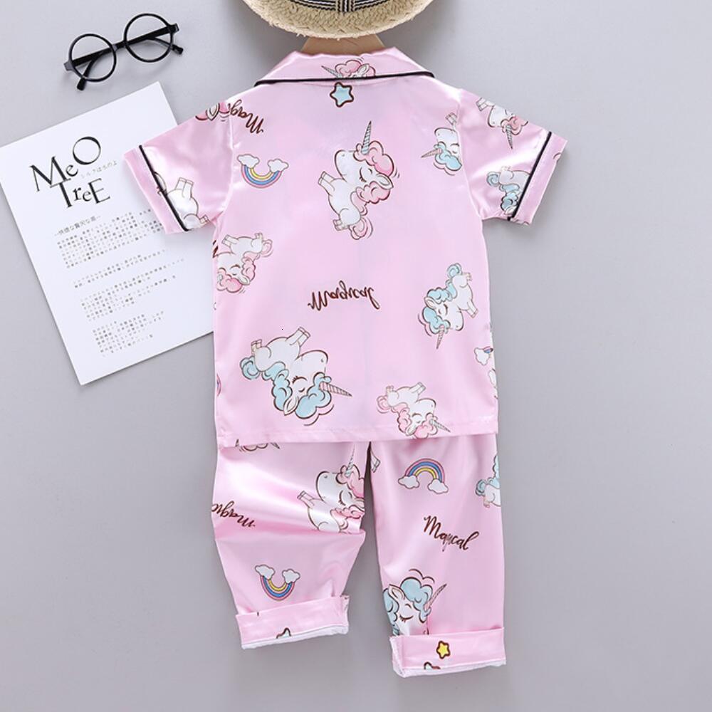 Pajamas 1-10 Years Children's Pyjamas Set Baby Suit Kids Clothes Toddler Girls Lce Silk Cartoon Unicorn Prints Tops Pants Nightgown Girl 230503