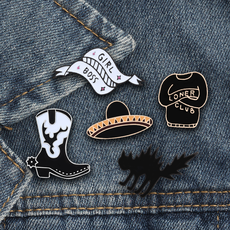 Black punk brooch series witch hat boots sweater alloy drop oil brooch streamer pin cat badge, Color #1
Black punk brooch series witch hat boots sweater alloy drop oil brooch streamer pin cat badge, Color #1