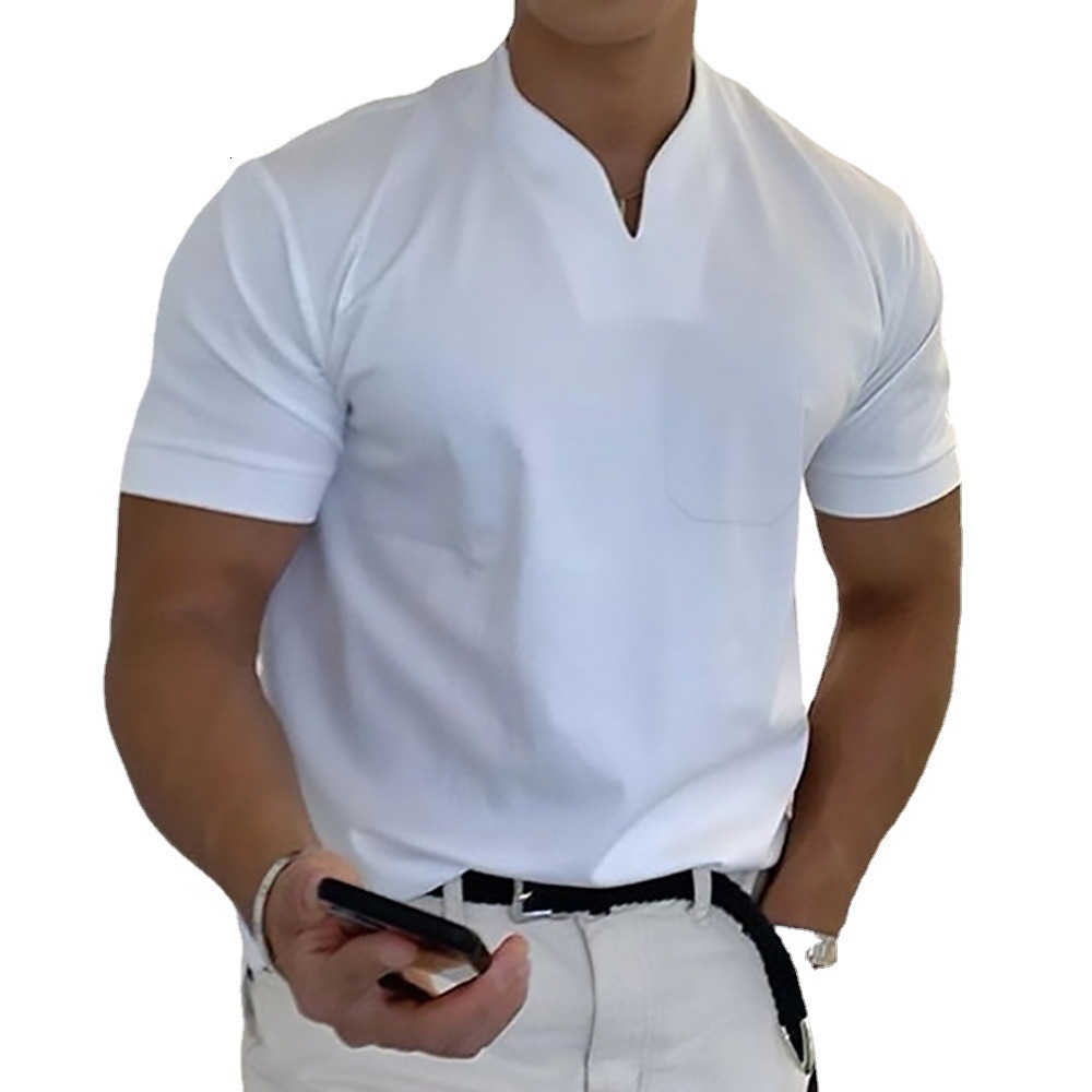 Men's TShirts Man Tshirts Summer V Neck Short Sleeve Slim Pocket Or No Pocket OL Workwear Tee Tops Male ZC342 230503