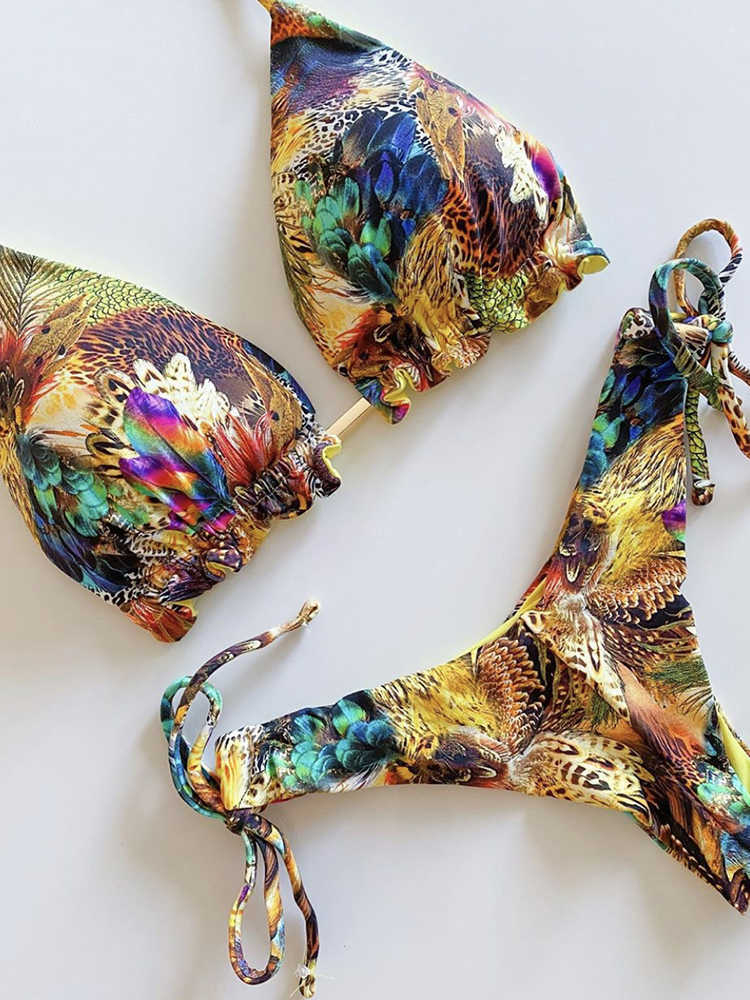 Women's Swimwear RUOTONGSEPT 2022 Striped Bikini Set Knotted Swimsuit Women Biquinis Beach Sexy Thong Swimwear Bandage Brazilian Mirco Bikinis P2