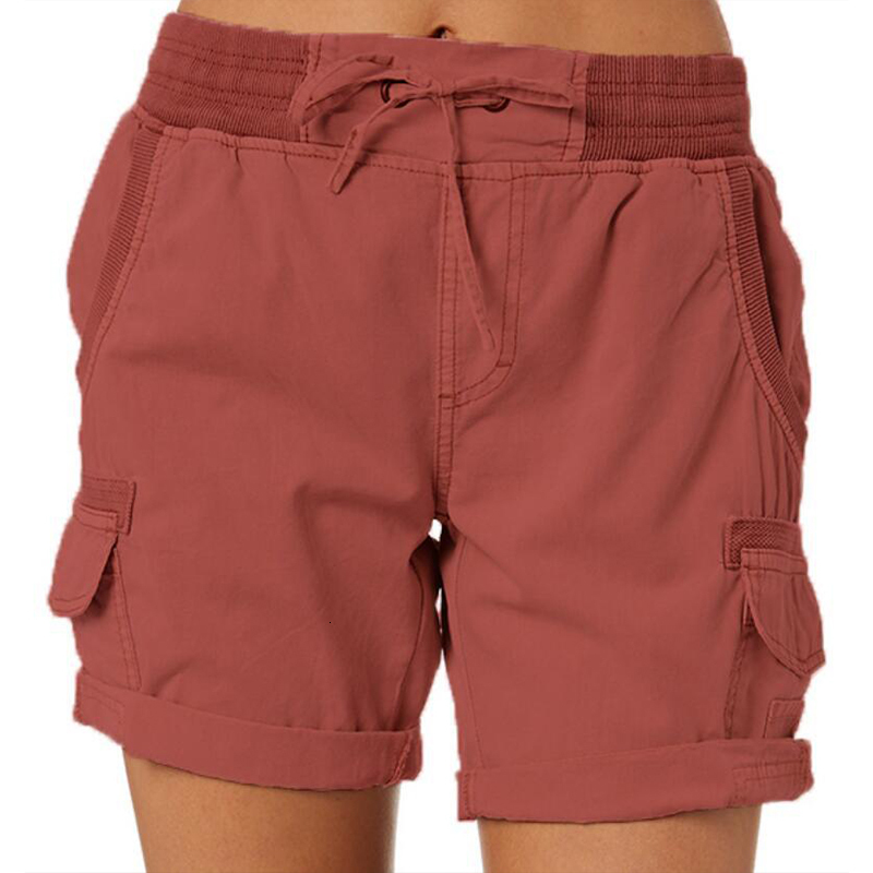 Women's Shorts Women Shorts Cargo Pants Shorts Elastic Waist Short Pants Cotton Linen Pocket Summer Beach Solid Color Sliming Comfot Breathable 2