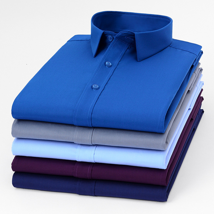 Men's Casual Shirts Bamboo Fiber Shirt Men's Long-sleeved Business Casual Solid Color Dress White Shirt Slim Fit Shirt Men Plaid Striped Shi