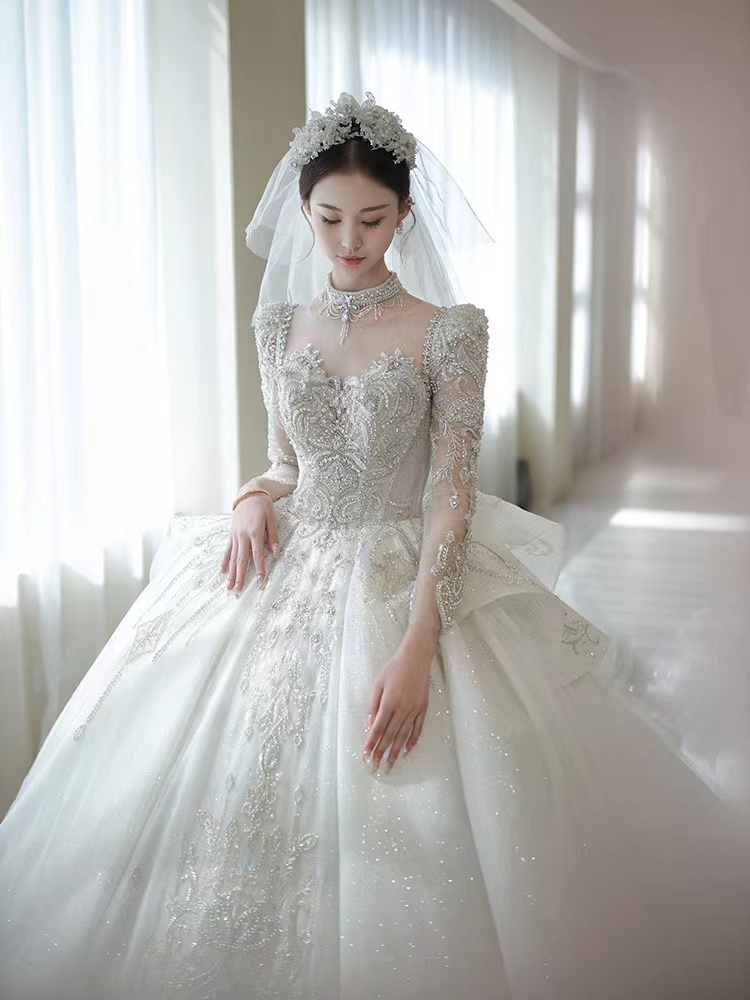 2023 Plus Size wed dress Arabic Aso Ebi Luxurious Beaded Crystals High Mermaid Bridal Dresses Sheer Neck Wedding Gowns plus size bridal gown