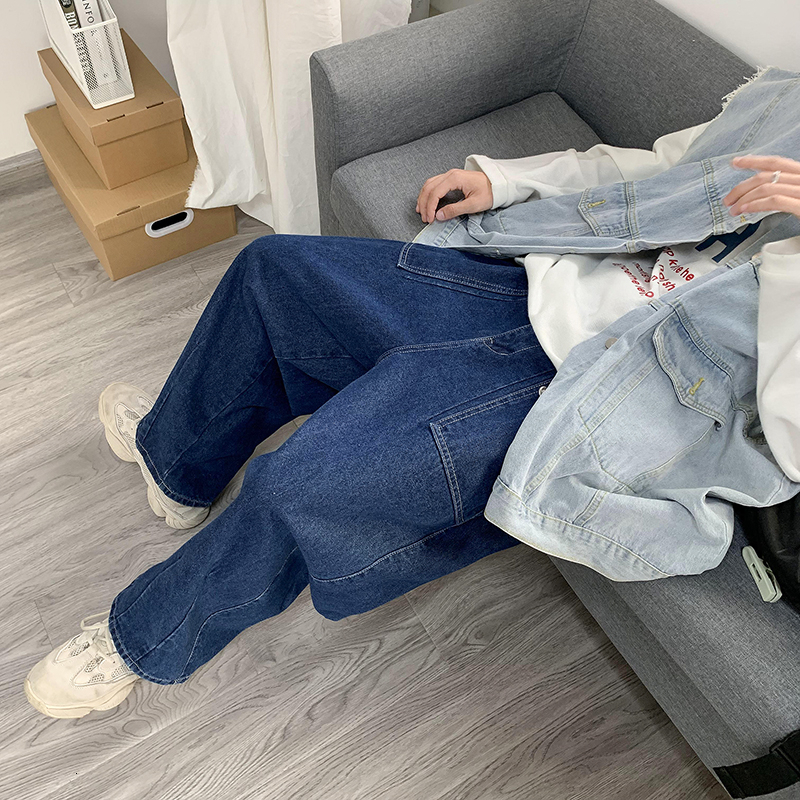 Men s Jeans Men Wide Leg Baggy Retro Blue Japanese Simple Leisure Stylish Soft All match Pocket Large Size S 3XL Solid fashion 230503