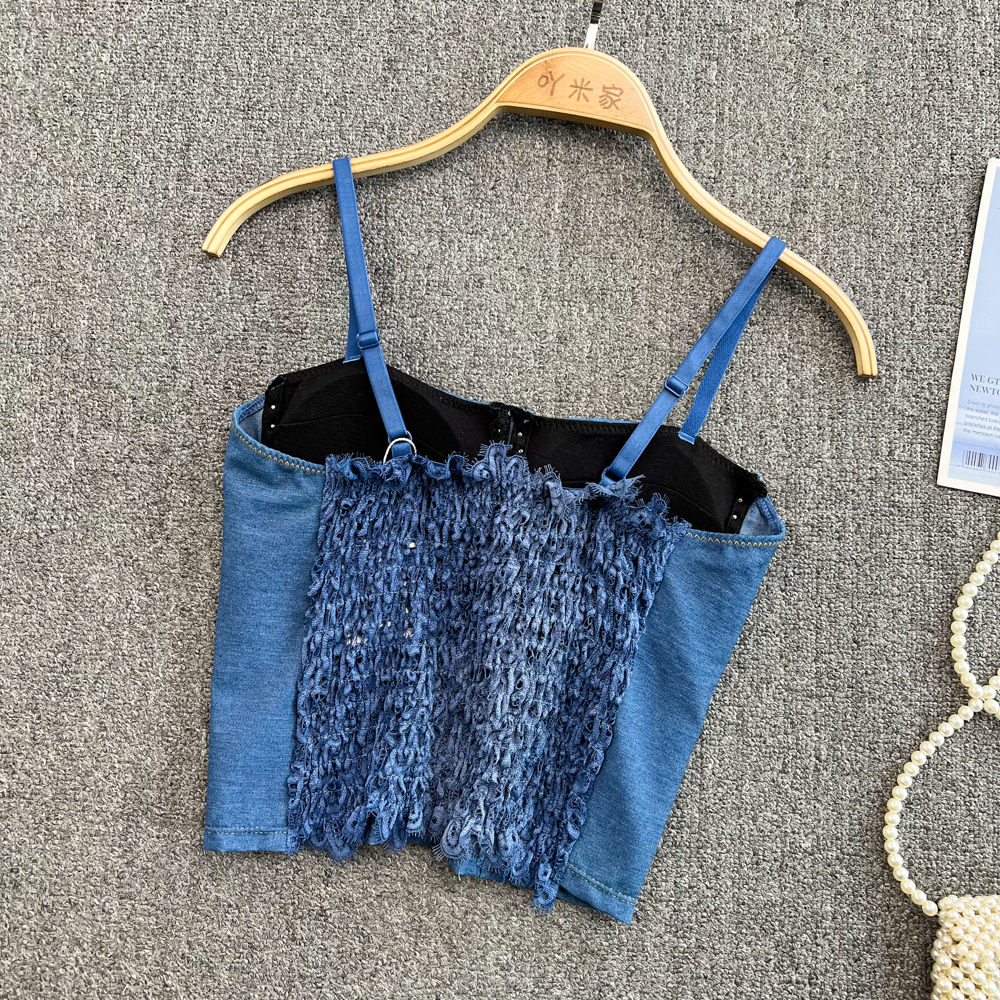 Camisoles Tanks Jeans Binder Chest Woman Top Tank Tops Women Corset Femme Tanks Crop Camisole Denim Camis Built In Bra Drop 230503