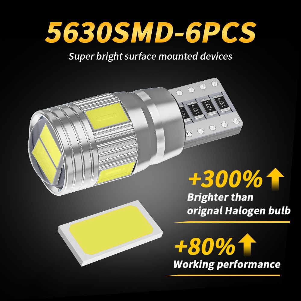 100PCS Led W5W T10 Car Led Signal Lamp 501 194 Bulbs 5630 6SMD Clearance Lights Reading Lights Interior Lights 6000K 12V White