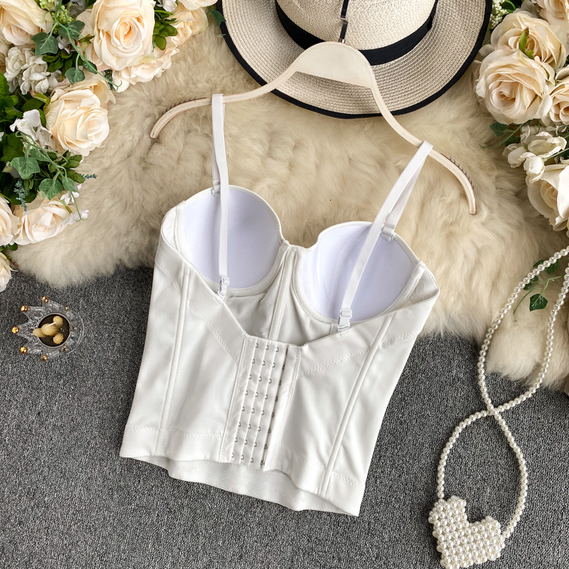 Camisoles Tanks Bustier camisole bra sexy crop top spaghetti strap tanke tops corset built in bra off shoulder cami fashion solid color camis 230503