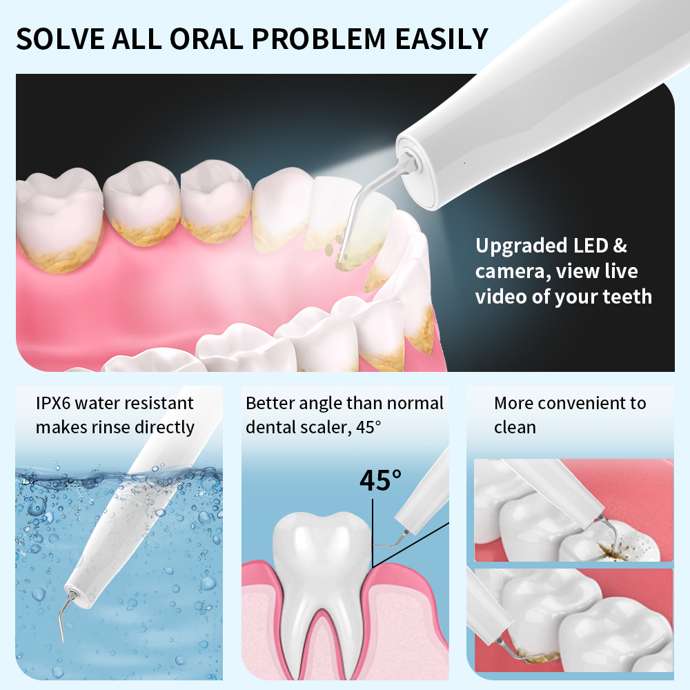 Other Oral Hygiene Visual Ultrasonic Dental Scaler with Camera LED Calculus Oral Tartar Remover Tooth Stain Cleaner Teeth Whitening Cleaning Kit J1 23