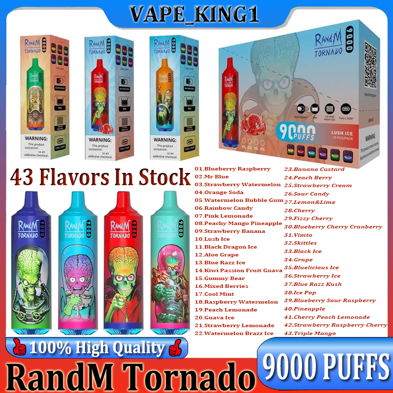 Original RandM Tornado 9000 Puff Disposable E Cigarettes 0.8ohm Mesh Coil 18ml Pod Battery Rechargeable Electronic Cigs Puff 9K 0% 2% 3% 5% Vape Pen
Original RandM Tornado 9000 Puff Disposable E Cigarettes 0.8ohm Mesh Coil 18ml Pod Battery Rechargeable Electronic Cigs Puff 9K 0% 2% 3% 5% Vape Pen