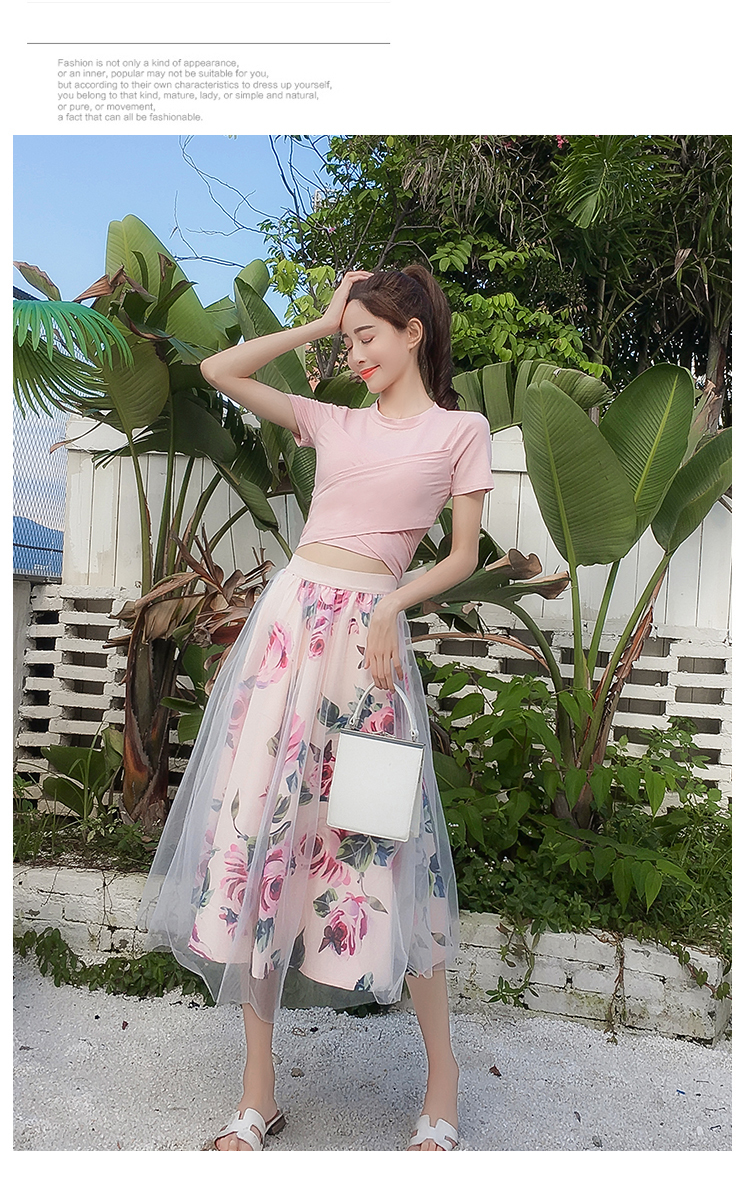 Two Piece Dress HIGH QUALITY Women Irregular T ShirtMesh Skirts Suits Bowknot Solid Tops Vintage Floral Skirt Sets Elegant Woman Two Piece Set 230503