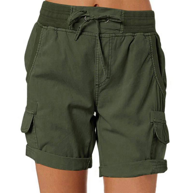 Women's Shorts Women Shorts Cargo Pants Shorts Elastic Waist Short Pants Cotton Linen Pocket Summer Beach Solid Color Sliming Comfot Breathable 2