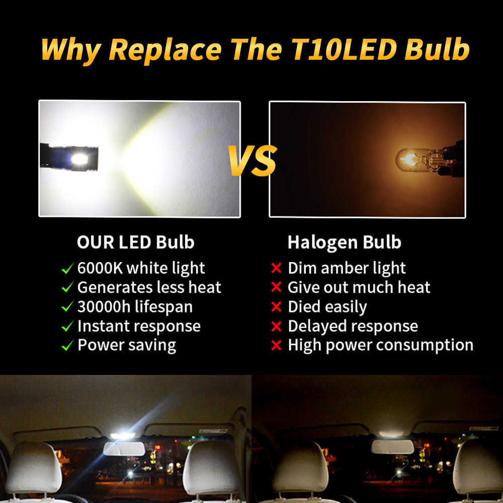 100PCS Led W5W T10 Car Led Signal Lamp 501 194 Bulbs 5630 6SMD Clearance Lights Reading Lights Interior Lights 6000K 12V White