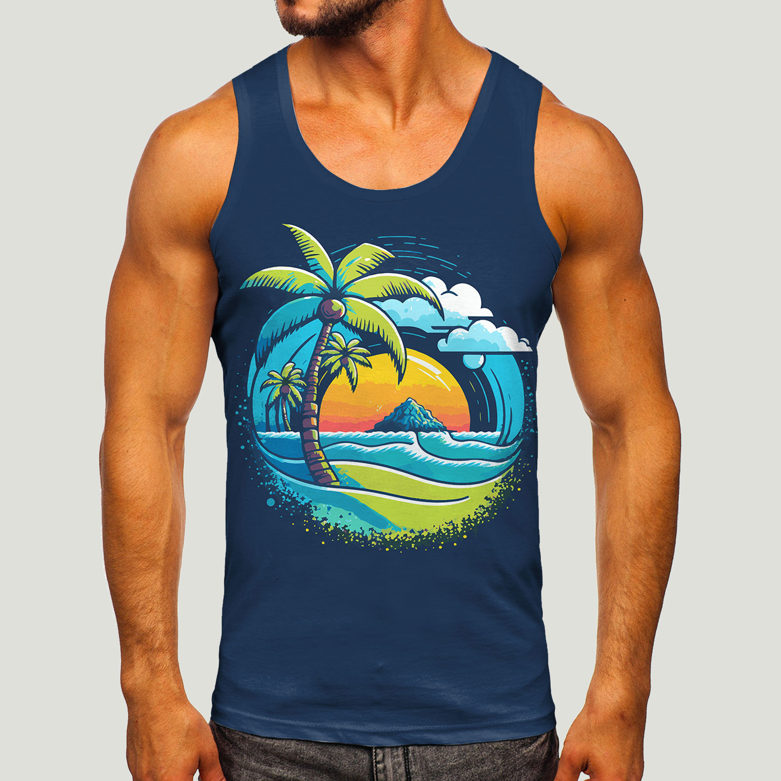 Men's Tank Tops Coconut Tree Print Sleeveless Tee Hawaii Top Summer Casual Beach Vest O Neck Shirt Men Gym Clothing Bodybuilding 2023 230428Z