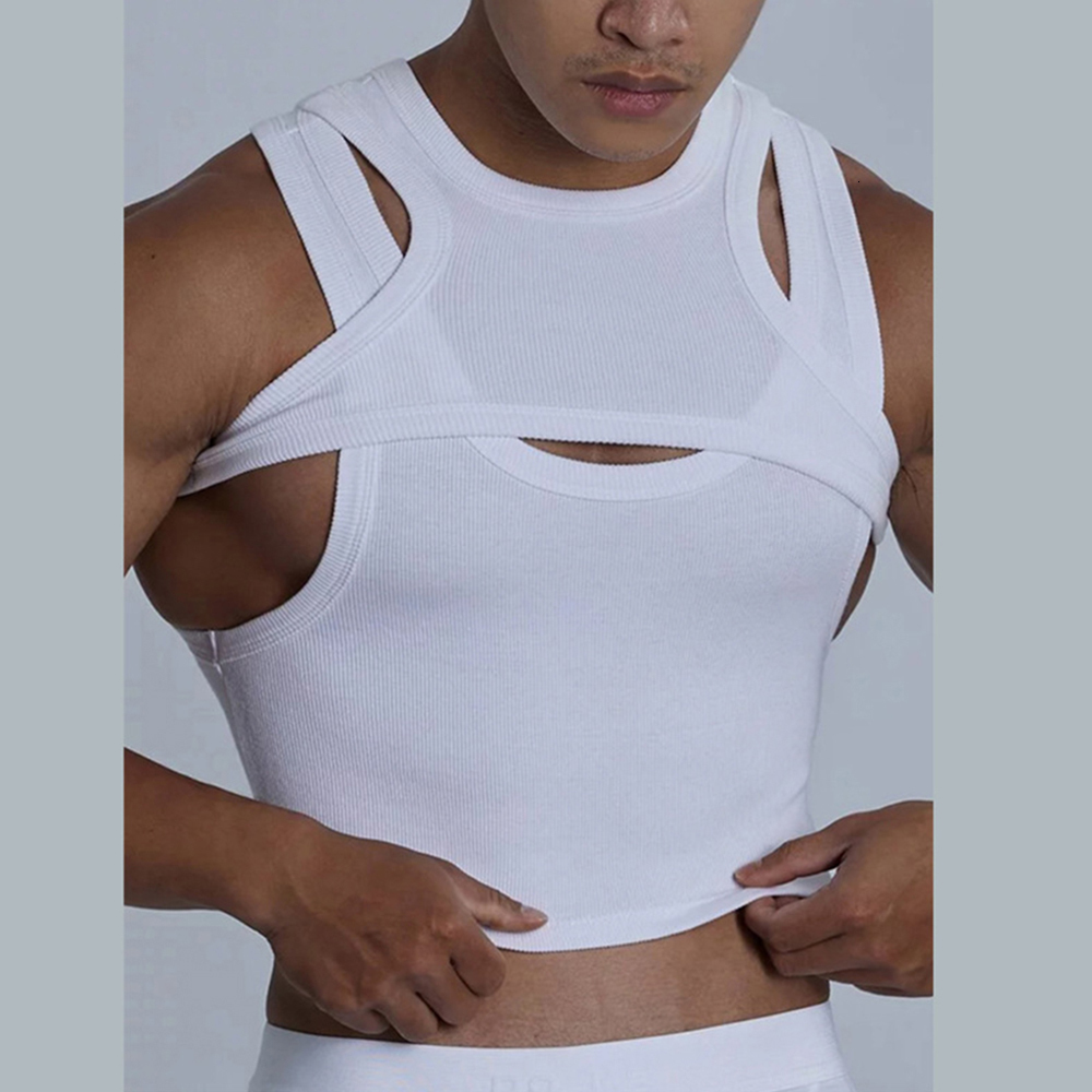 Men's Tank Tops Accessories Sleeveless Solid Color Suspenders TShirts Twopiece Suit Vest Crop Fashionable Male 230428Z