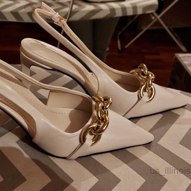 Dress Shoes Spring Heeled Sandal Women Elegant Slingback Heels Casual Thin Heel Opinted Toe Pumps Woman Vintage Chain Pumps