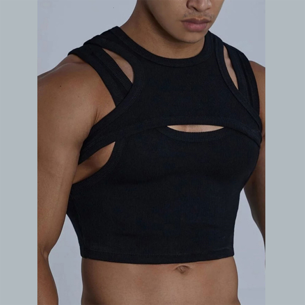 Men's Tank Tops Accessories Sleeveless Solid Color Suspenders TShirts Twopiece Suit Vest Crop Fashionable Male 230428Z