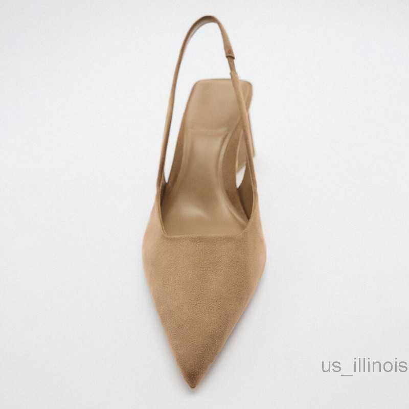 Dress Shoes TRAF Block Heel Slingback Shoes Women 2022 Autumn Pointed toe Pumps Elegant Office Lady Heels Womans Comfort Sandals Plus Size