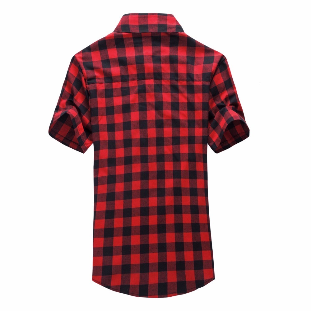 Men's Casual Shirts Summer Men's Plaid Shirt Red Black Lapel Short Sleeve T-Shirt Street Fashion Style Summer Breathable Button Up Shirt 230