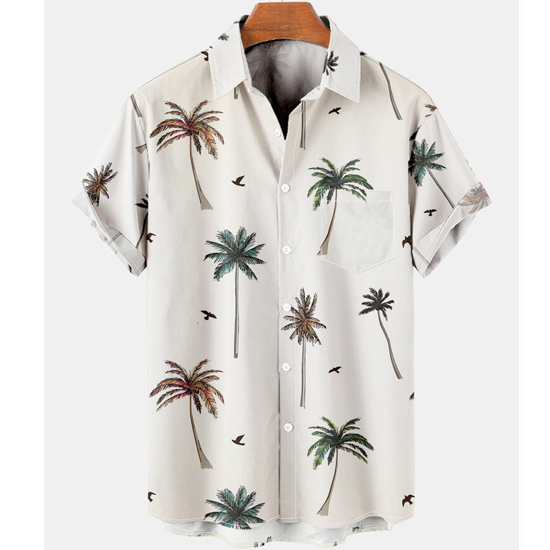 Men's Casual Shirts Harajuku Feather Hawaiian Men's Shirt Printed Short Sleeve Casual White Street Summer Beach Shirts For Men Clothing Summ