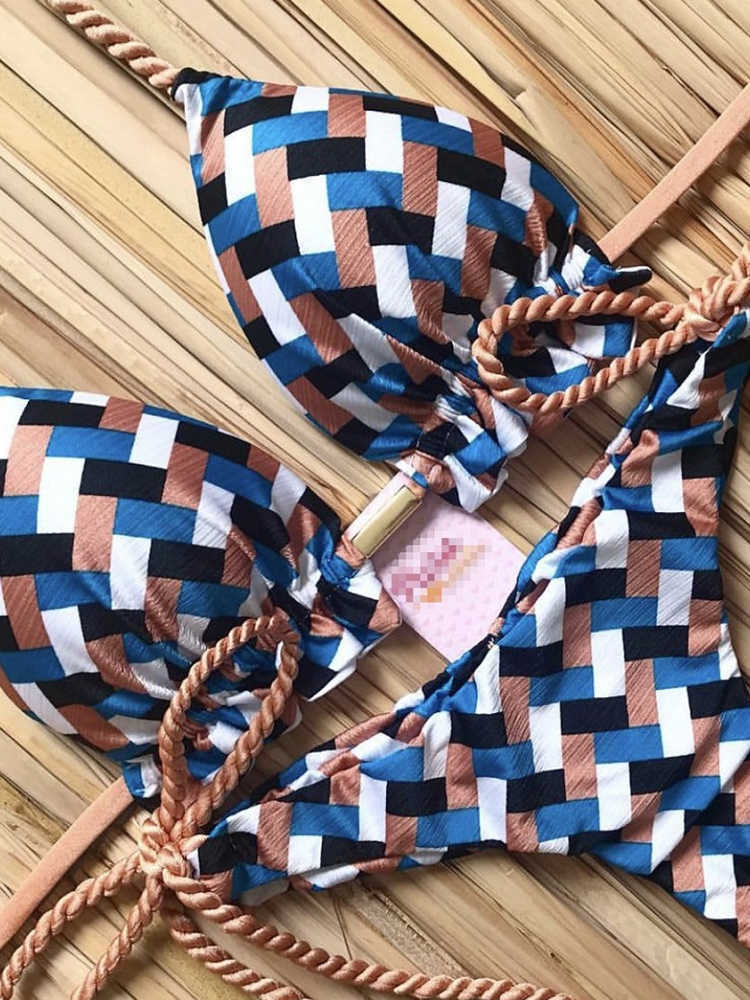 Women's Swimwear RUOTONGSEPT 2022 Striped Bikini Set Knotted Swimsuit Women Biquinis Beach Sexy Thong Swimwear Bandage Brazilian Mirco Bikinis P2