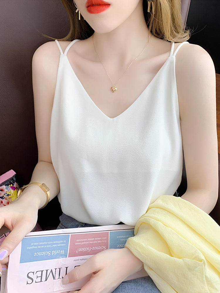 Camisoles Tanks Sexy V Neck Halter Strap Women Camis Silk Cross Backless Top Solid Crop Satin Tank Tops Female Underwear Vest Camisole 230503