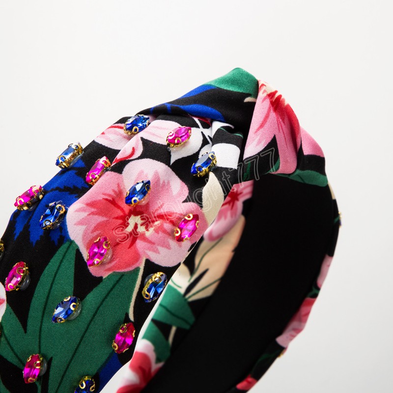 Fabric Color Printing Rhinestone Knotted Headbands Fashion Hair Accessories Women Trendy Casual Hairband Hair Band Girl Headwear